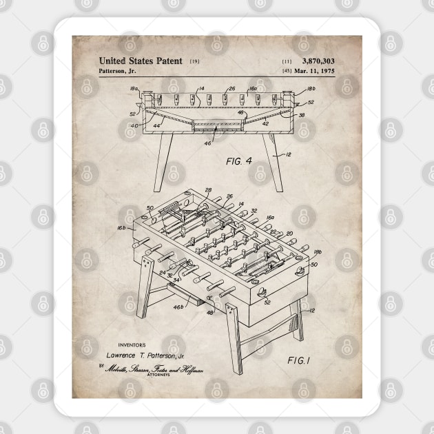 Foosball Table Patent - Foosball Player Game Room Art - Antique Sticker by patentpress